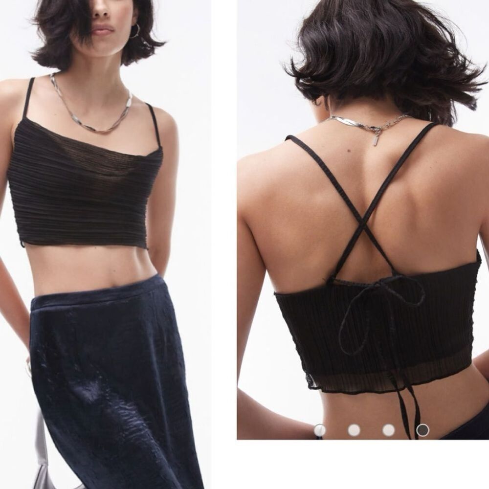 Topshop plisse cowl cropped cami in black Size US 2